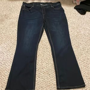 brand is warehouse one, sizes are 22+ short and 20+ regular, colour is dark blue